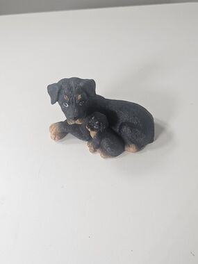 Black and Tan Rottweiler Mom and Puppy Figurine